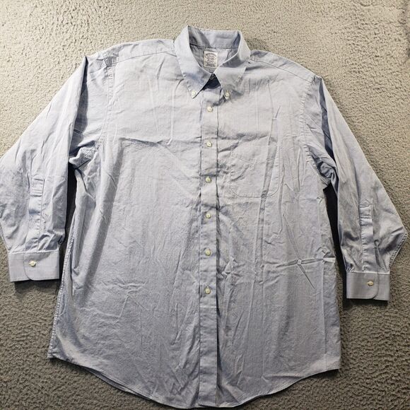 Brooks Brothers Shirt Mens 17.5 Blue Classic Button Up Supima Cotton Long Sleeve - Picture 1 of 11